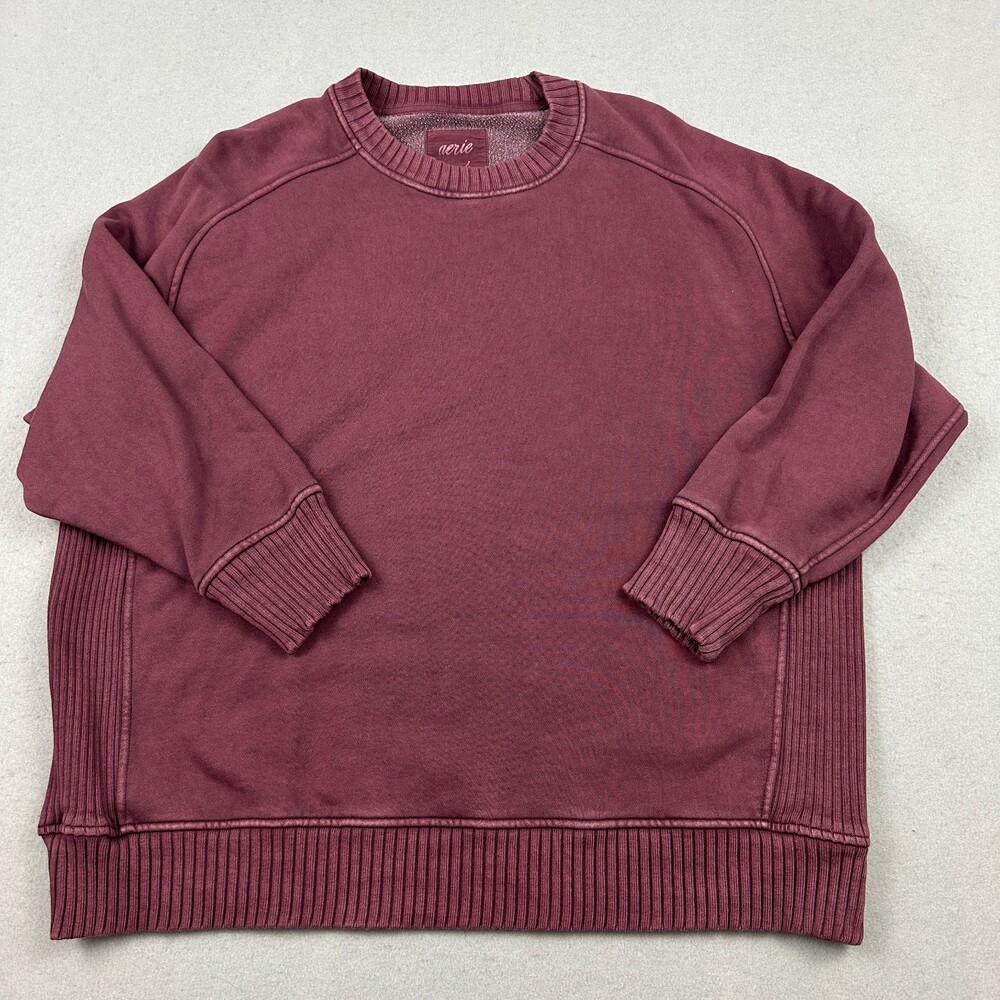 Aerie Sweatshirt Women Medium Maroon Ribbed Crew Neck Pullover Oversized M